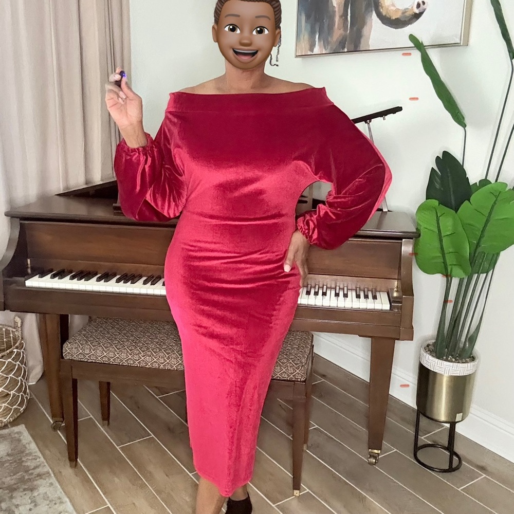 Red Velvet Off-Shoulder Dress